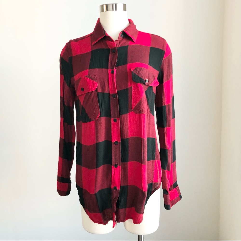 Thread & Supply Button Down Red And Black Striped… - image 1
